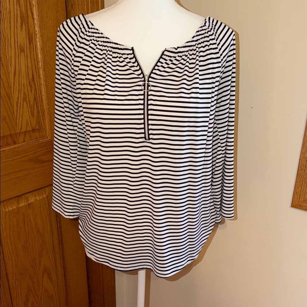 Chico's Black and White Striped Blouse “0”